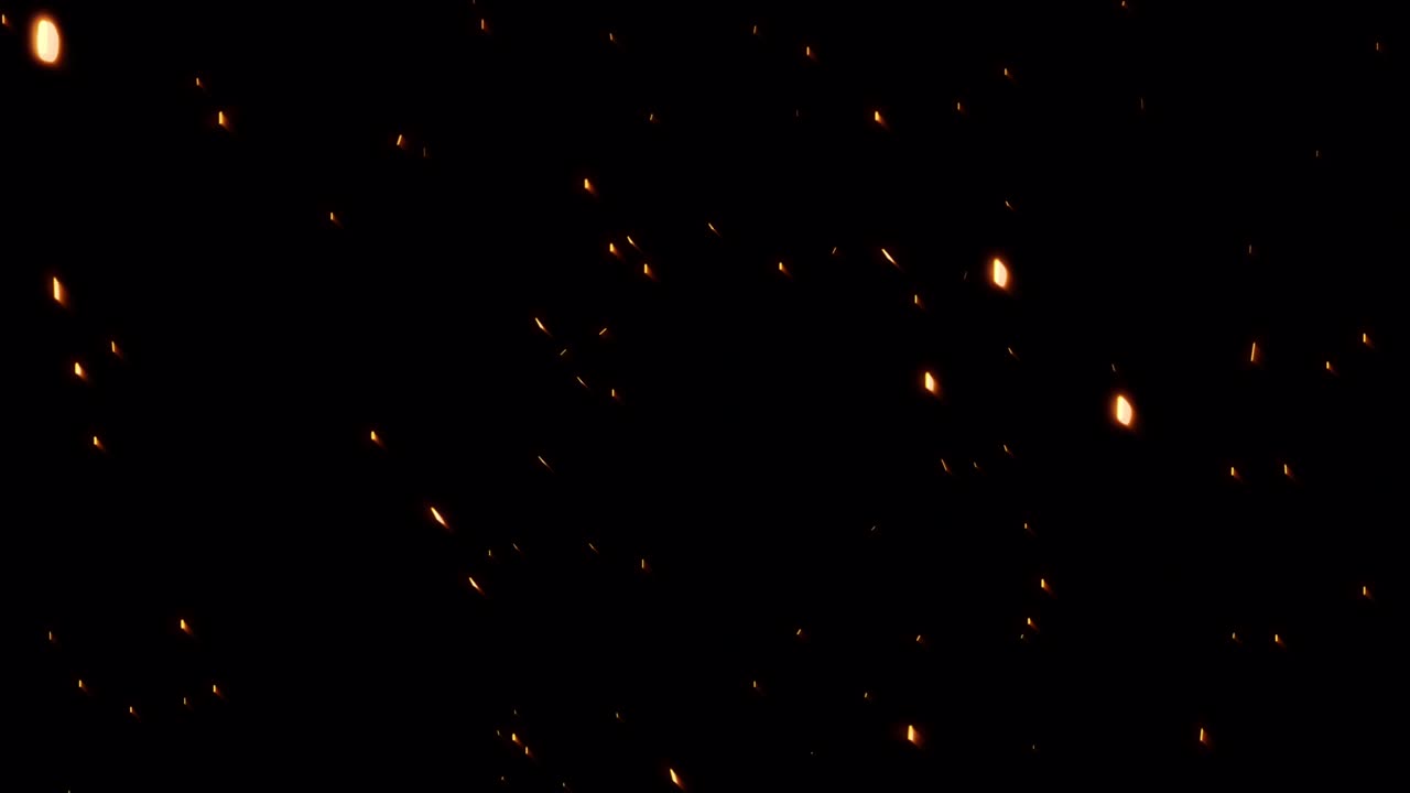 Animação abstrata de partículas de fogo laranja brilhantes subindo em fundo preto. Animação gráfica em movimento. Loop isolado com canal alfa Prores 444