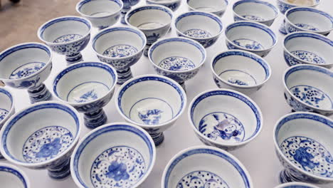 traditional painted chinese porcelain glasses. 4k slow motion