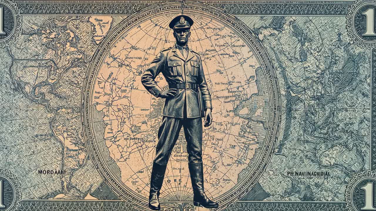 Officer on a Vintage World Map