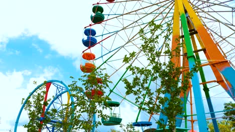 colorful ferris wheel in an amusement park.