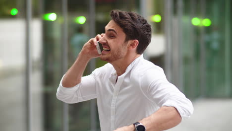 closeup man hearing good news about business . man receiving good news at street