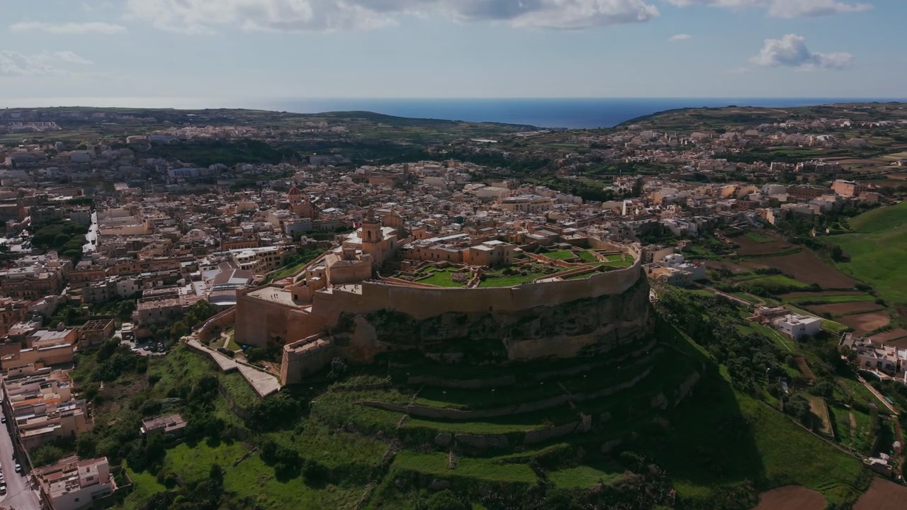 Vista aerea della storica Cittadella a Victoria, Gozo, Malta
