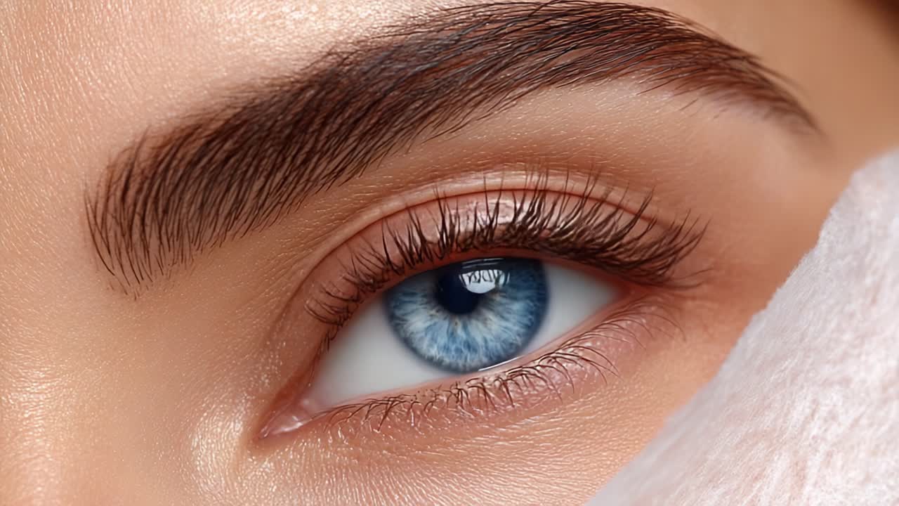 Close-Up of a Beautiful Blue Eye with Radiant Details and Lush Lashes Captured in a Stunning Cosmetic Display