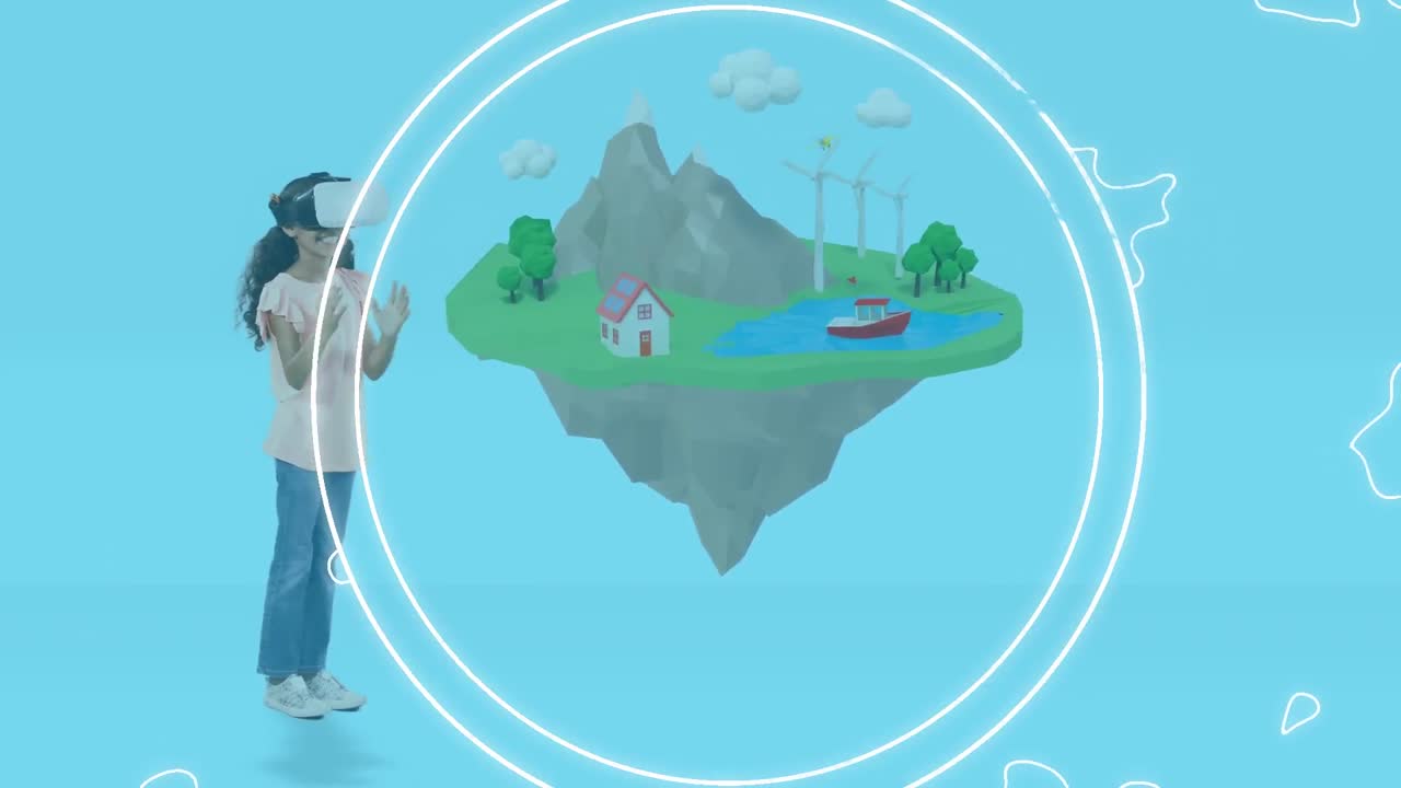 vr 헤드 ⁇ 을 착용한 글로벌 오버 소녀의 애니메이션