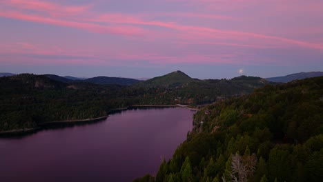 aerial view of lake perito moreno near bariloche, rio negro, argentina in the evening with pink sky