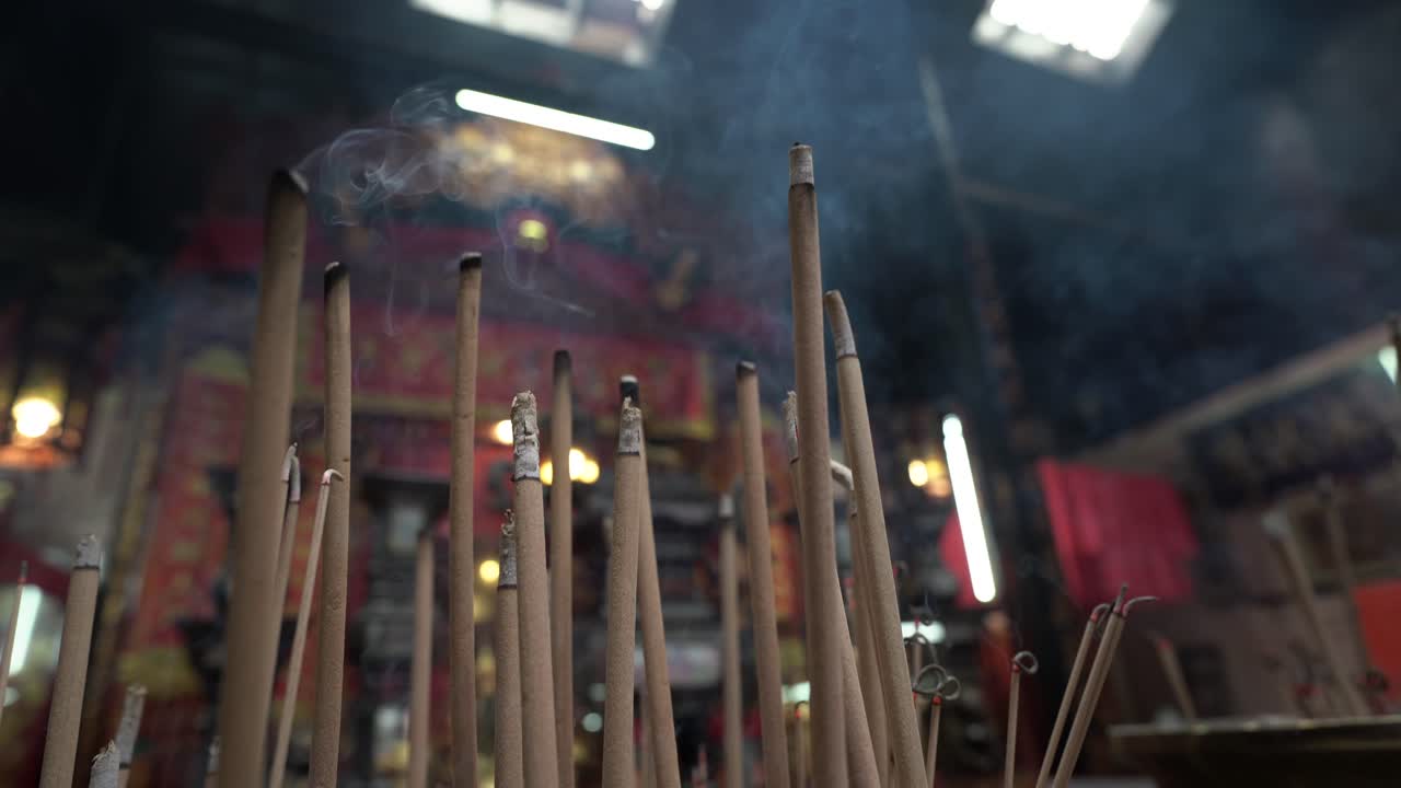 Incense burning in a Chinese temple, focus in the foreground, Rabbit year celebrations