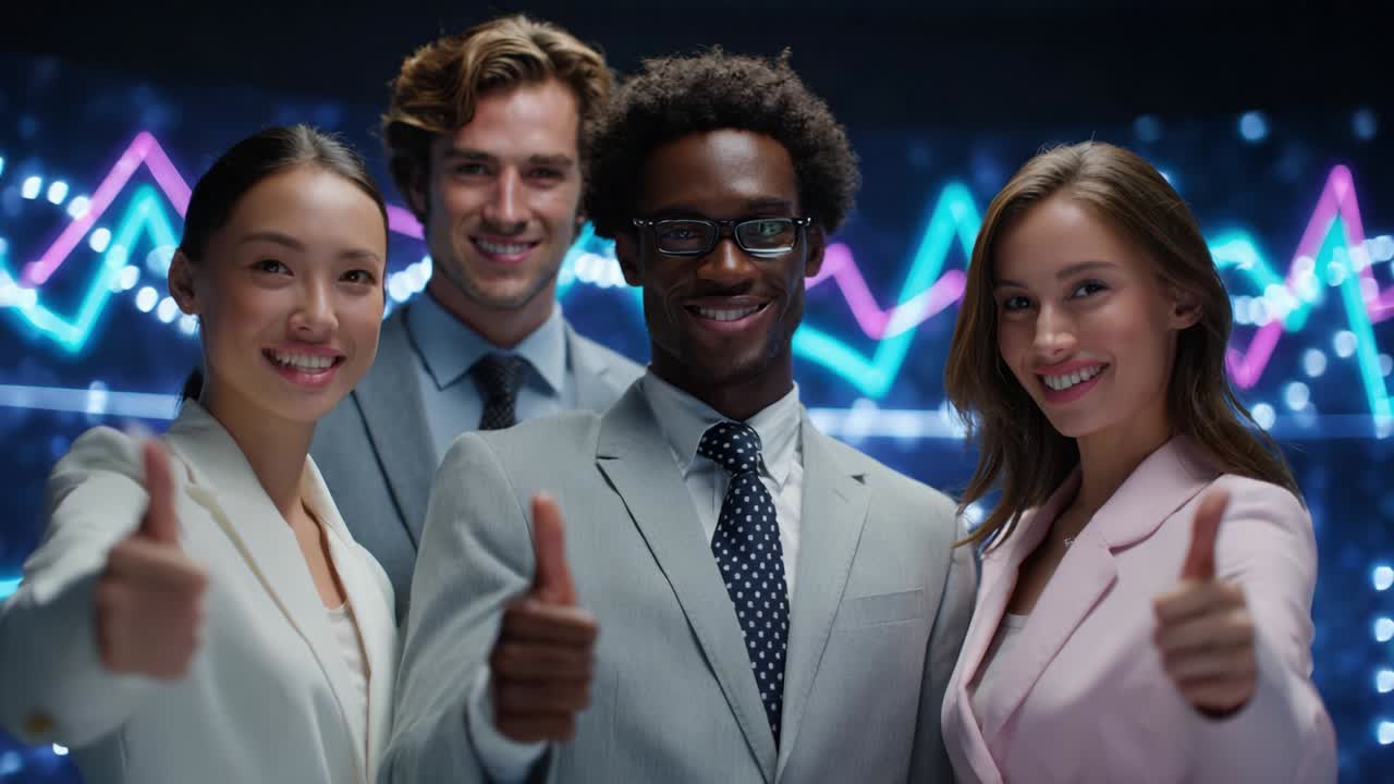 Successful Business Team in Front of Stock Market Data