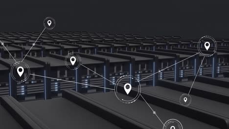 Animation-of-network-of-conncetions-with-icons-over-server-room