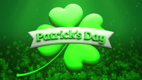 patrick day with closeup shamrocks and ribbon on green gradient