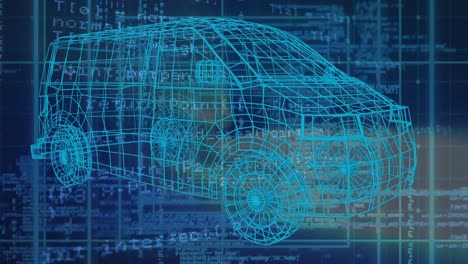 animation of car project over data processing in blue space