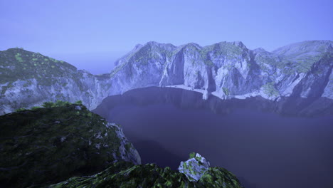majestic mountain landscape with calm waters at dawn in serene environment