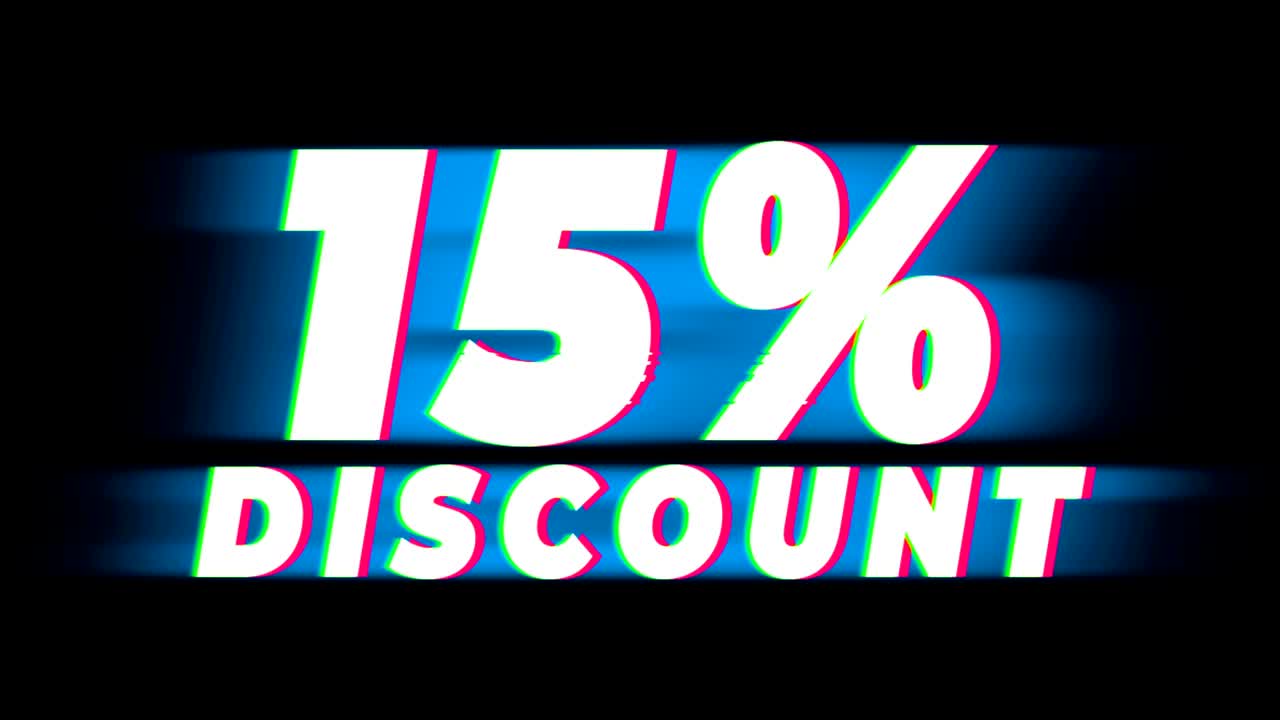 15% Percent Off Text Vintage Glitch Effect Promotion.