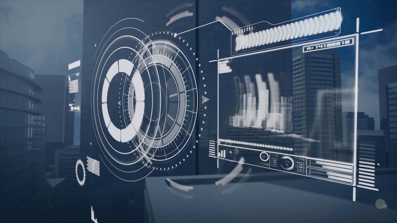 Animation of data processing over cityscape