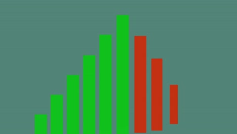 animación digital de gráficos de barras verdes y azules contra un fondo verde