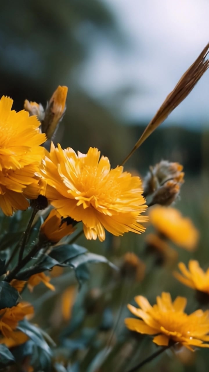 Fiori gialli vivaci in fiore catturati in un ambiente naturale, evidenziando la loro bellezza ed eleganza tra la vegetazione e elementi di sfondo delicati.