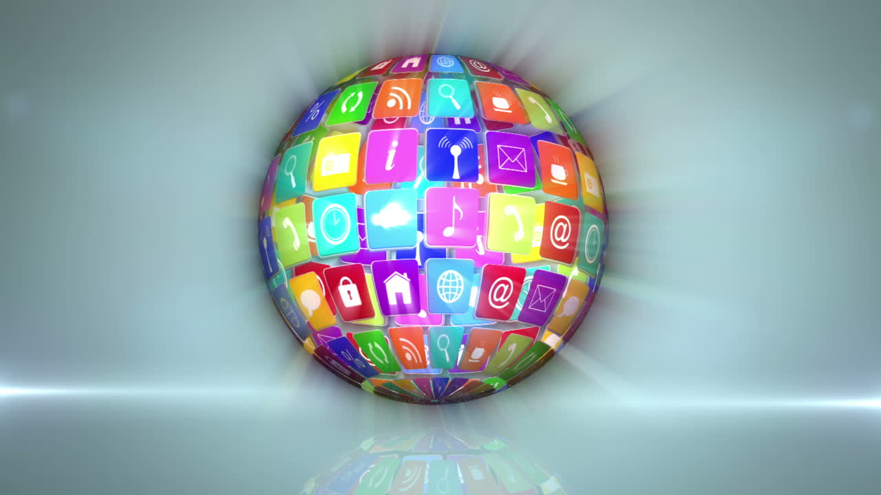 iconos de aplicaciones en el globo giratorio