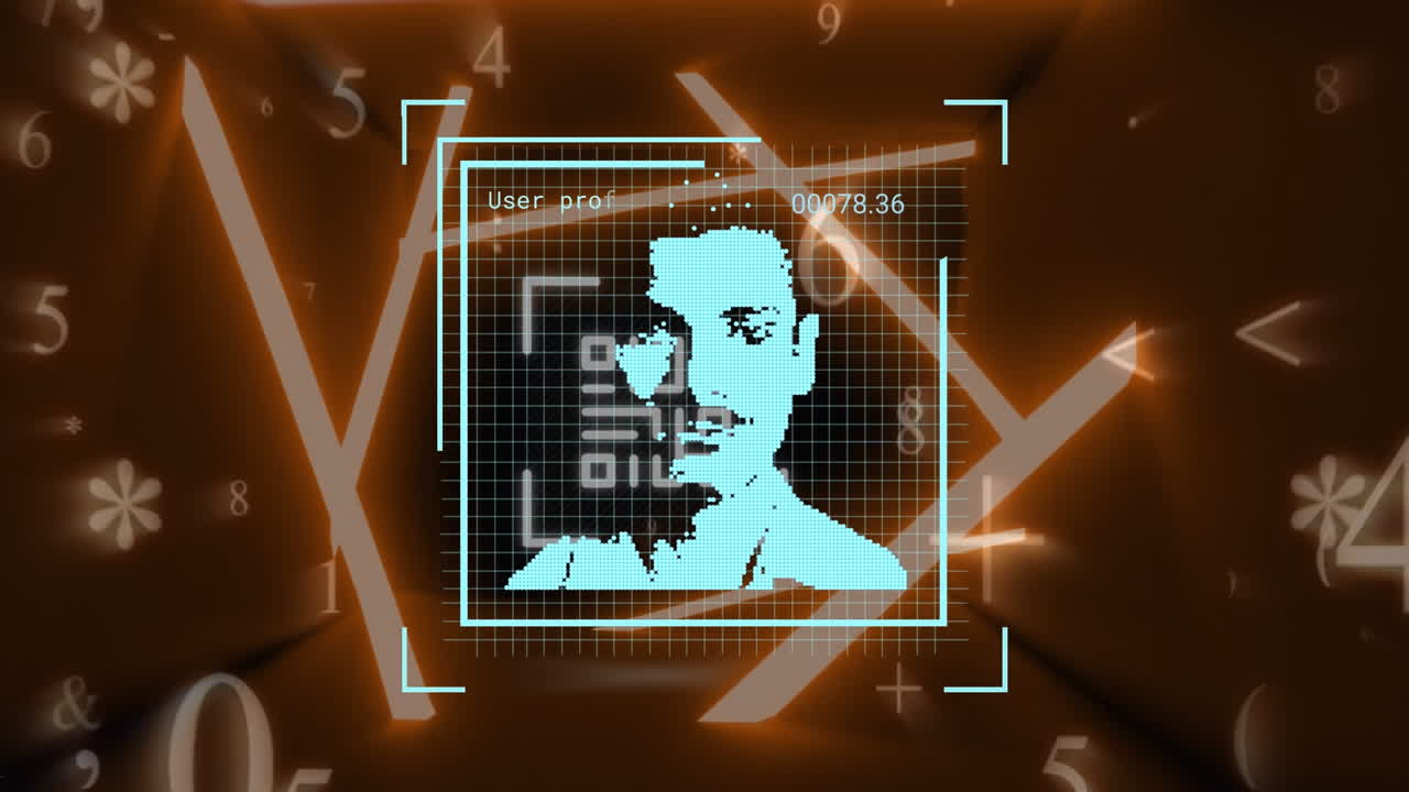 animación de la interfaz digital y el código qr sobre fondo oscuro