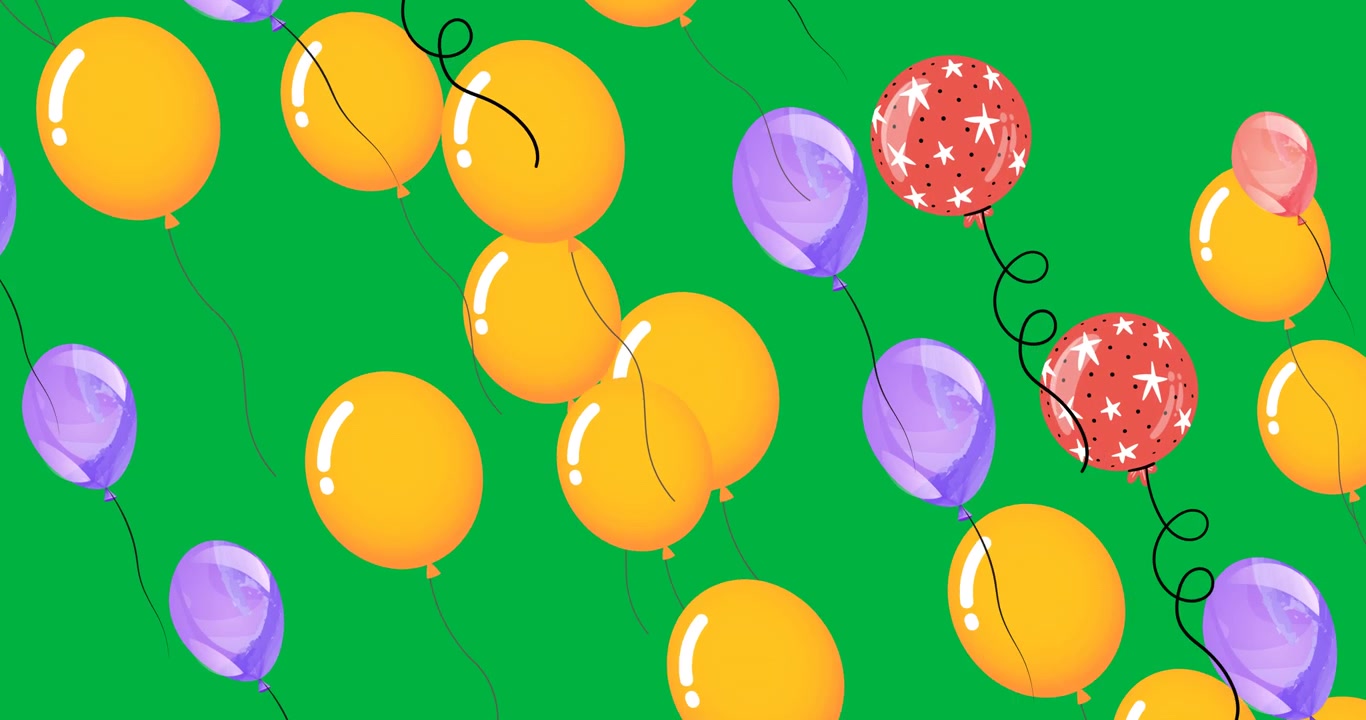 Animazione digitale di molti palloncini colorati che fluttuano su sfondo nero