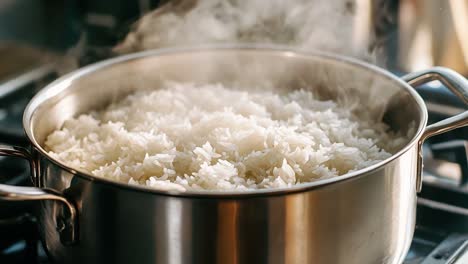 pot of steaming cooked rice