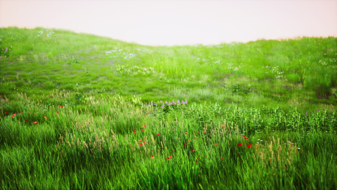 Prado verde bajo el cielo azul