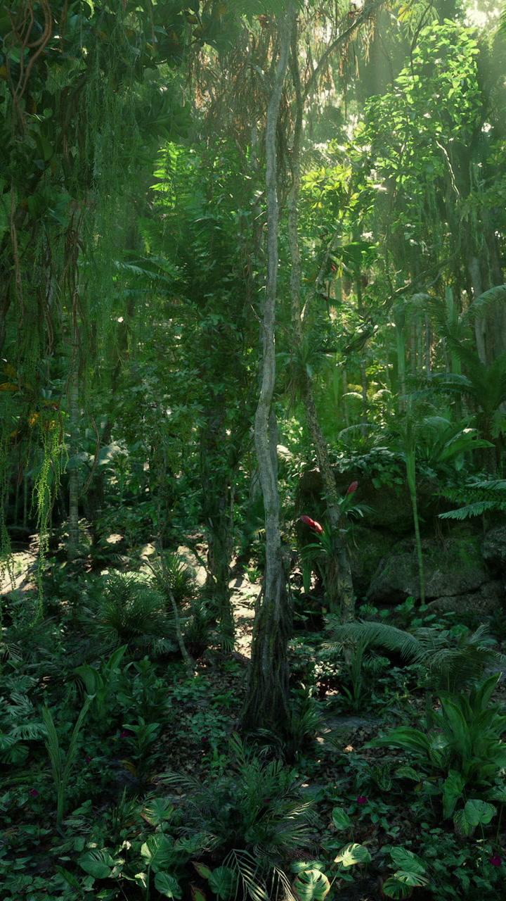 Lush greenery aesthetic vibrant jungle floor with diverse plant life