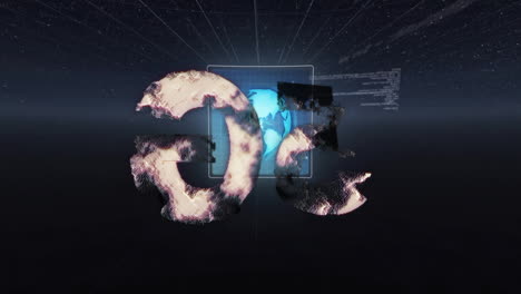 animación del procesamiento de datos y escaneo de alcance sobre texto y globos de 5g