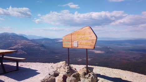 Gimbal-dolly-in-shot-of-the-elevation-sign-at-the-summit-of-Mammoth-Mountain-in-California