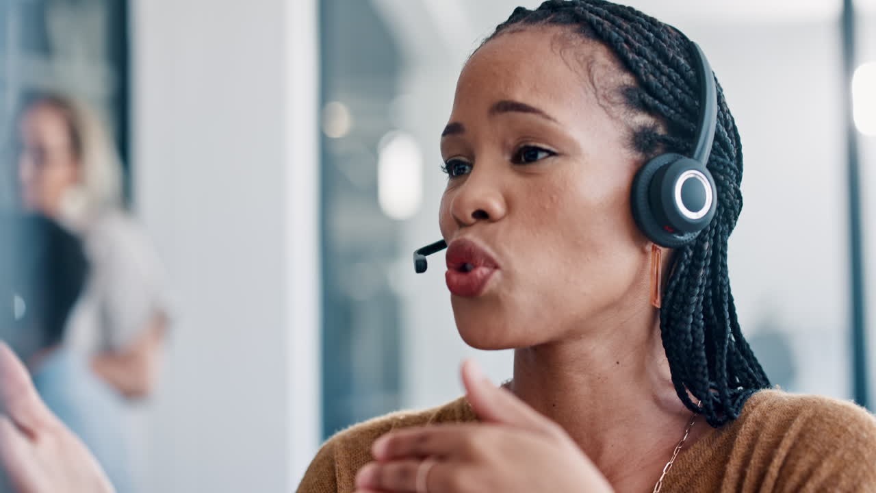Hands, call center and black woman consulting