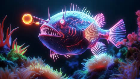 anglerfish in a vibrant underwater scene