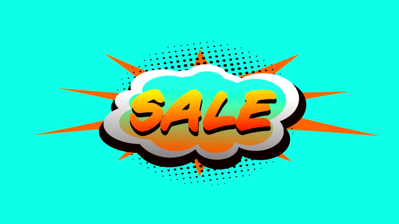 venta y boom texto en burbuja de habla contra fondo verde