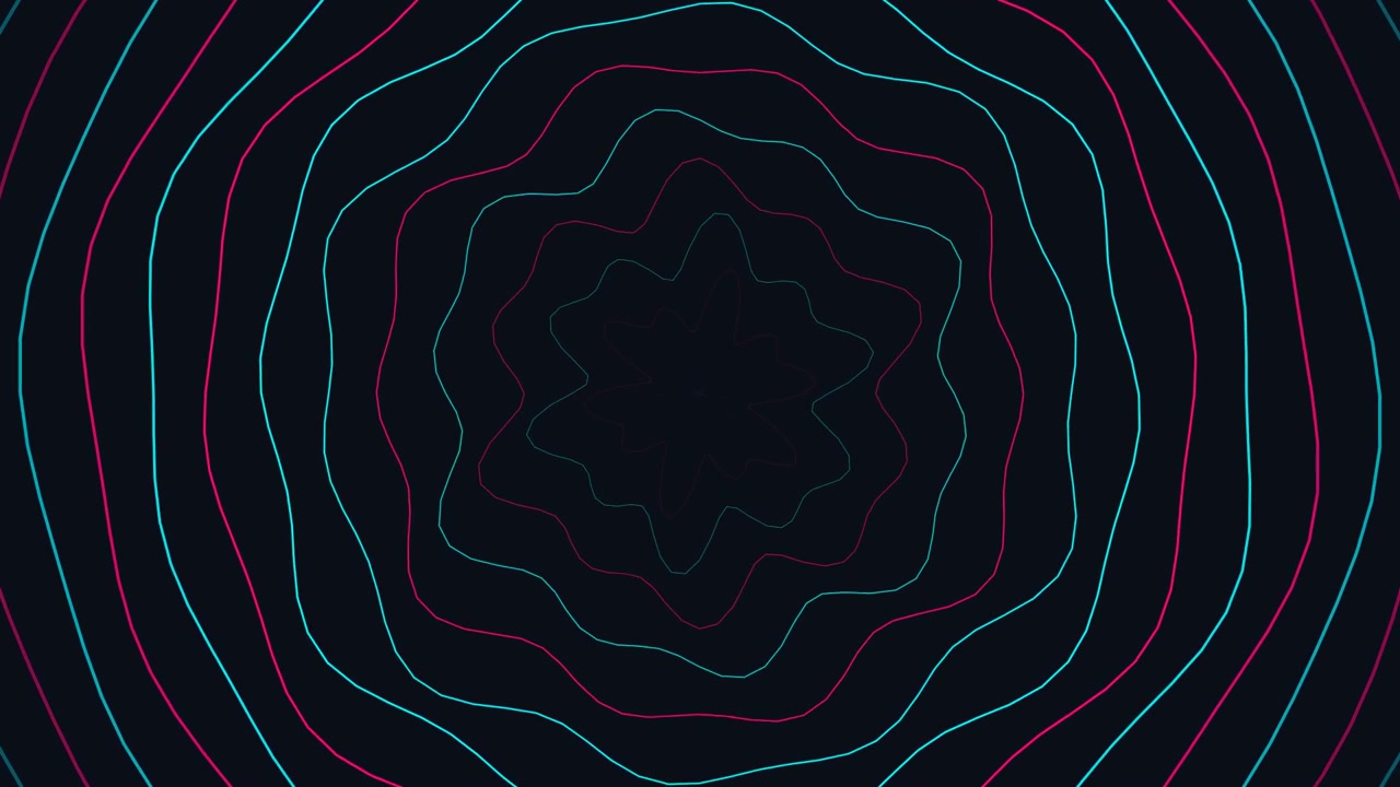 Abstrakti tausta sykkivillä neonvärisillä pyöreillä aaltoviivoilla