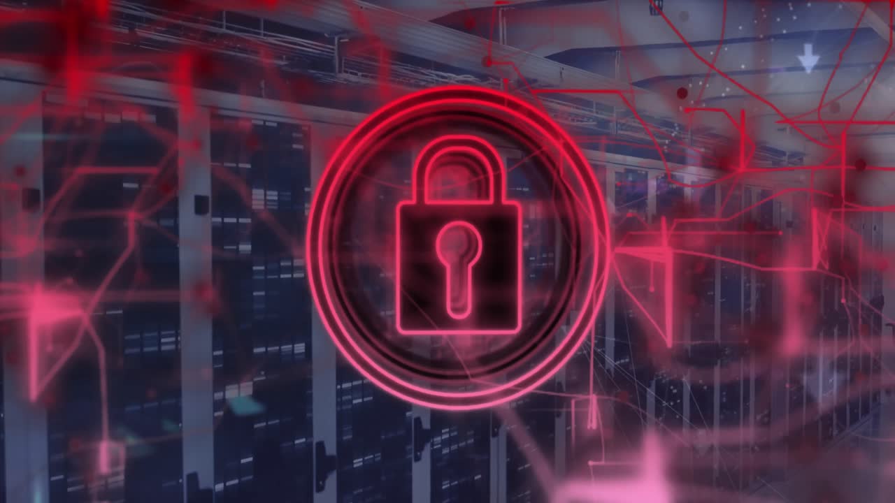 animación del icono del candado en los servidores de la computadora.