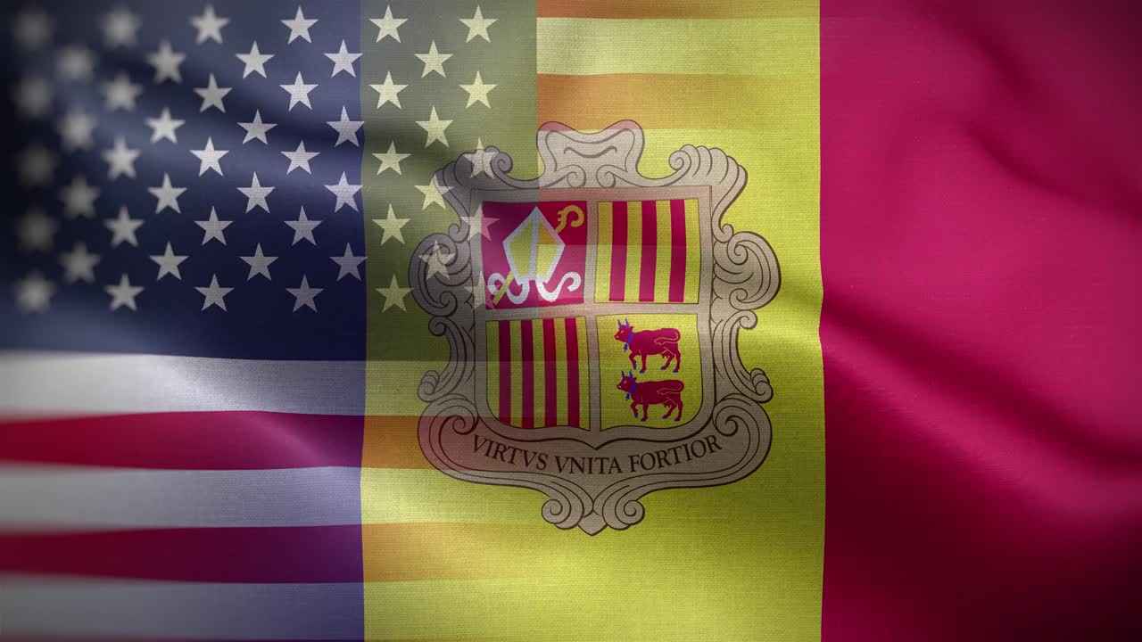 Fundo em Loop com Bandeiras dos EUA e Andorra 4K