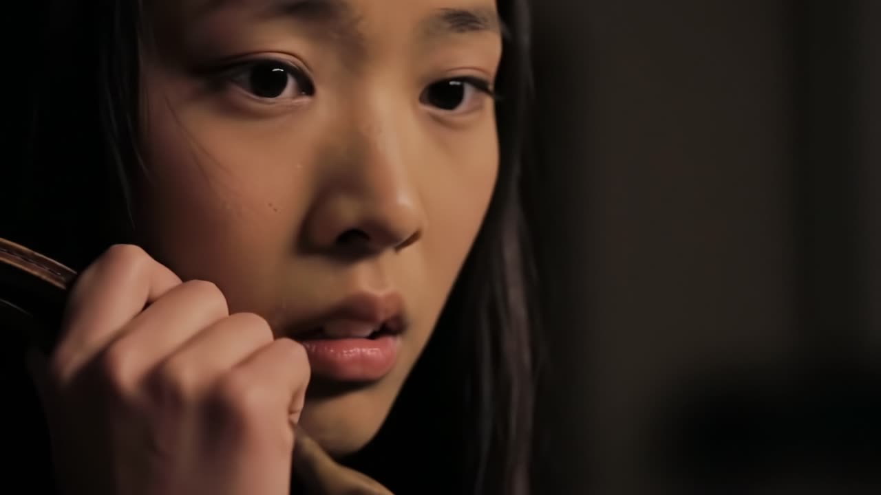 A Thoughtful Reflection: Capturing a Young Woman's Emotional Journey Through Intimate Close-Ups and Subtle Expressions in a Darkened Setting