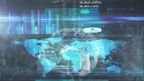 Animación-Del-Cerebro-Humano-Y-La-Cadena-De-ADN-Girando-Con-Mapa-Mundial-Y-Procesamiento-De-Datos-En-Pantalla