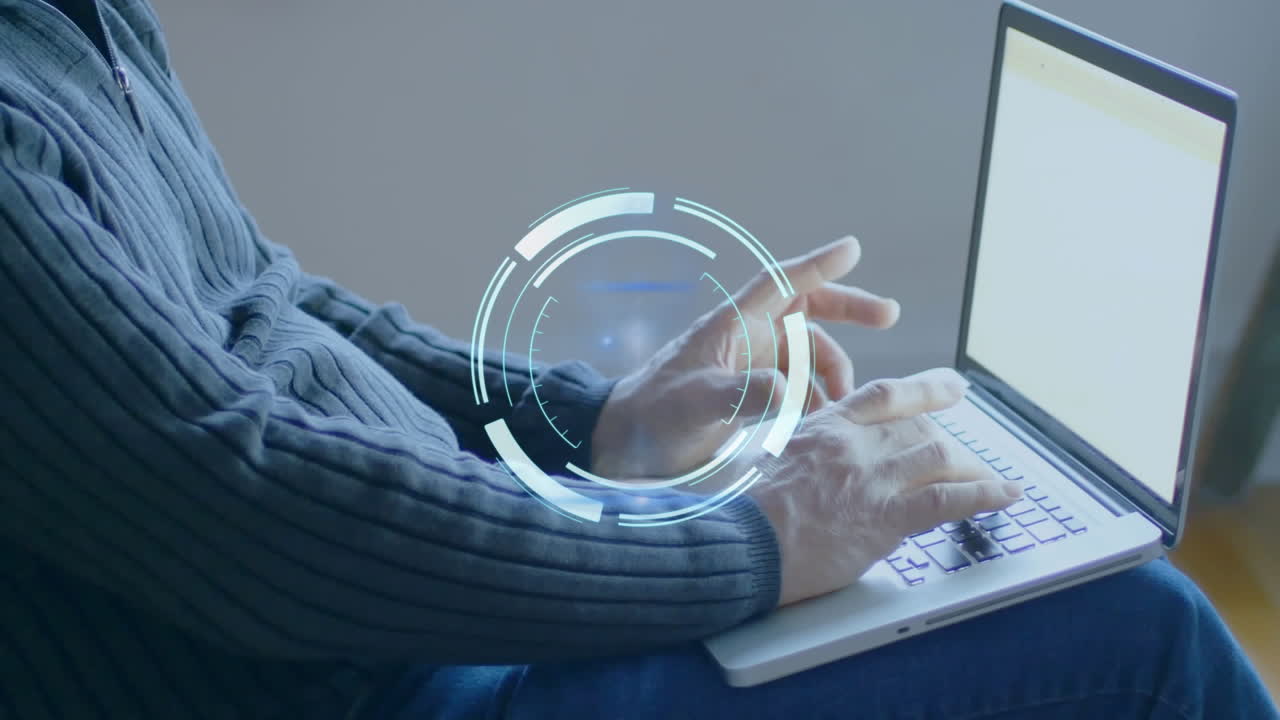 animación del escaneo del alcance sobre el hombre usando una computadora portátil