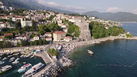 montenegro, herceg novi, forte mare fortress, beachfront aerial view