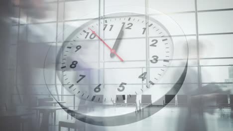 animation of ticking clock against time-lapse of businesspeople walking at office