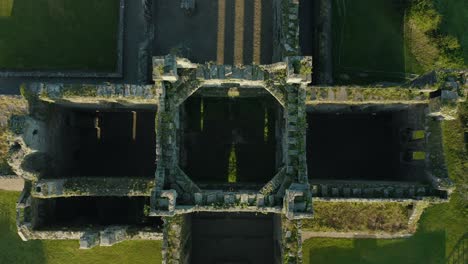 Aerial-view,-top-down,-Dunbrody-Abbey-is-a-former-Cistercian-monastery-in-County-Wexford,-Ireland