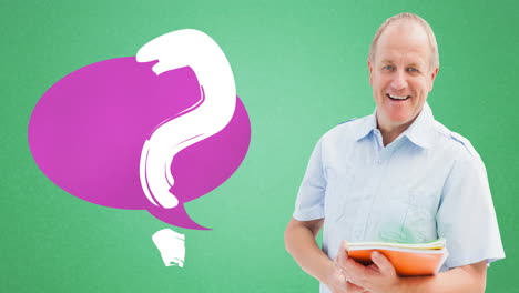 animation of speech bubble with question mark over caucasian male teacher