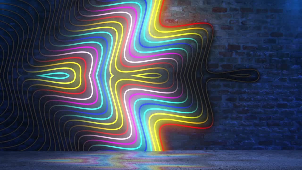 Neon Light Design on Brick Wall