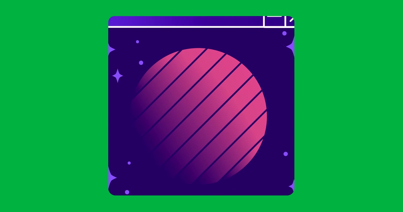 Application window appearing displaying red-striped circle with static stars on clear background