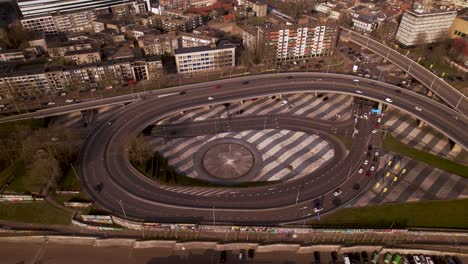 crossroads aerial view of transit roundabout intersection of arnhem in dutch landscape