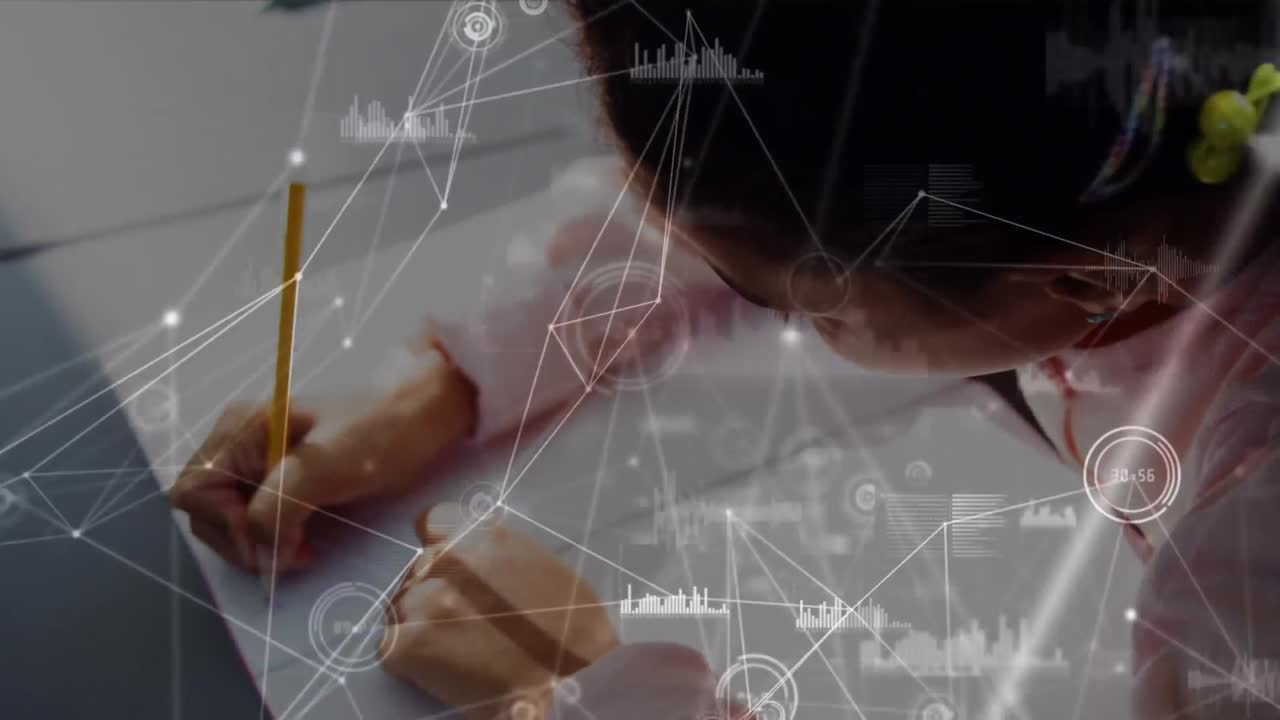 animación de la red de conexiones procesamiento de datos sobre la escritura de las escolares