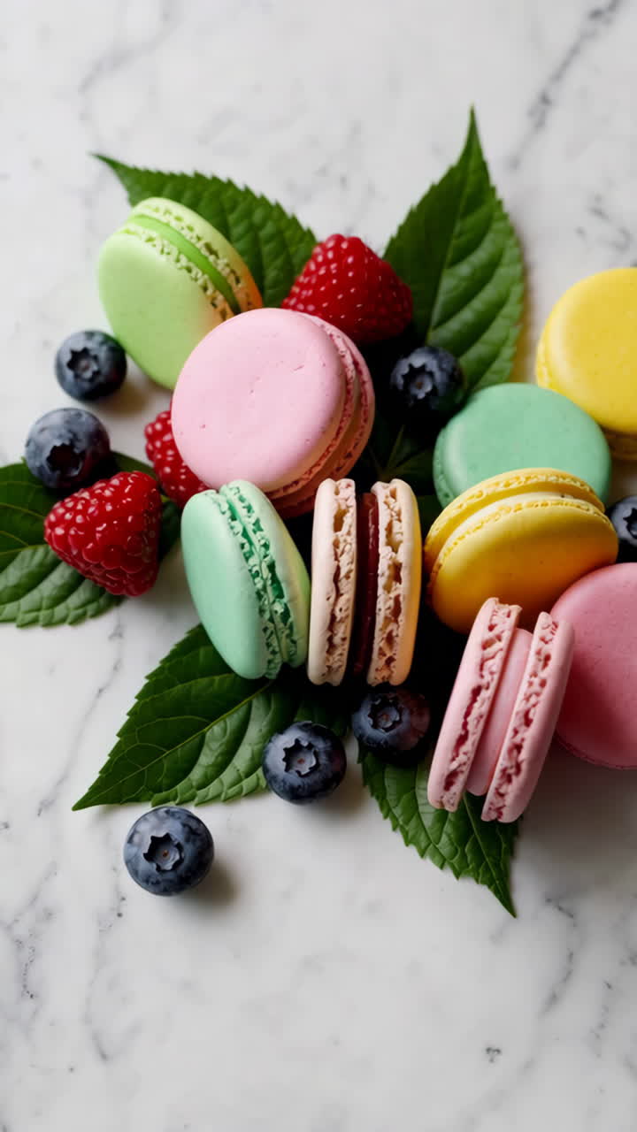 Colorful Macarons with Berries