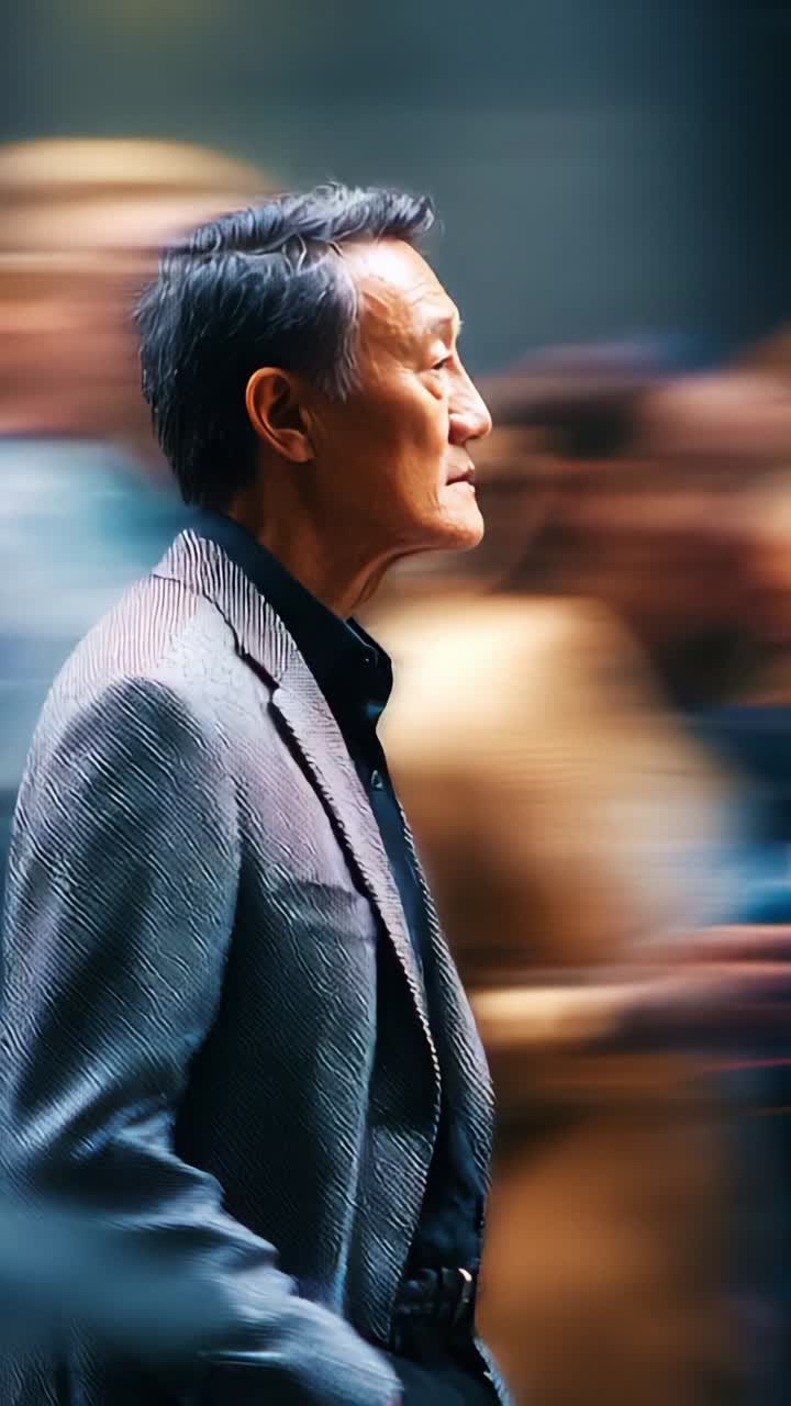 A Thoughtful Figure in Motion: Capturing a Pensive Moment Amidst a Blur of Activity and Movement in a Dynamic Environment