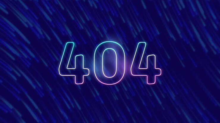 Animazione di testo neon 404 su scie luminose su sfondo scuro