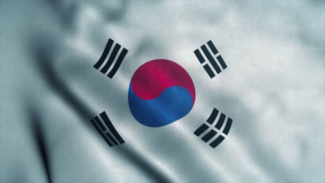 la bandera de corea del sur ondeando en el viento. la bandera nacional de korea del sur. el signo de corea del sud animación de bucle sin costuras. 4k