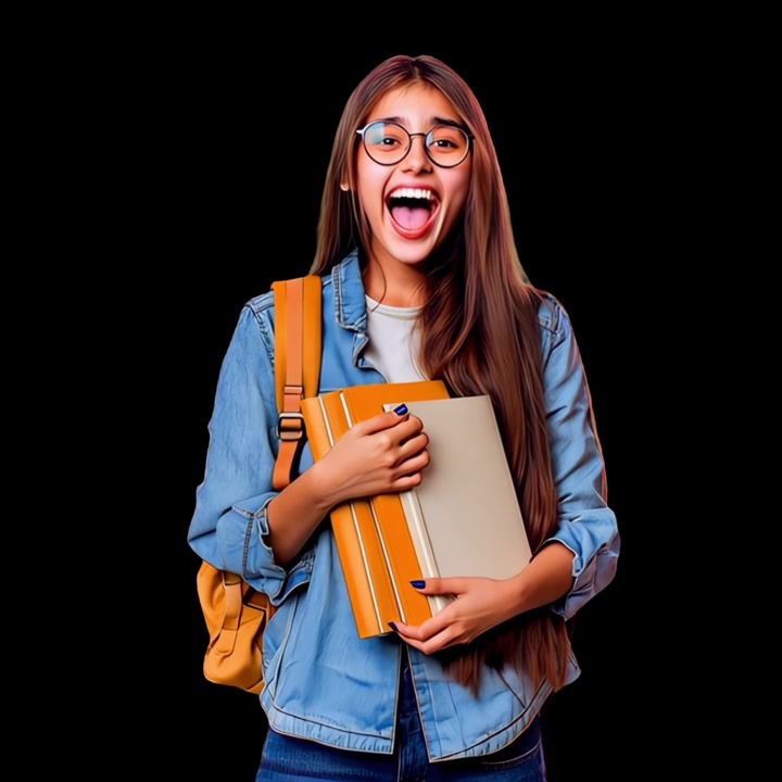 Giovane Studentessa Felice che Tiene Libri su Sfondo Nero