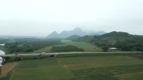 rural vietnamese landscape with river and bridge